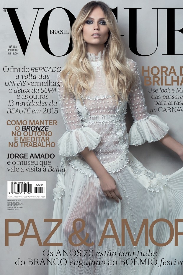 Natasha Poly Looks Ethereal in White on Vogue Brazil February Cover