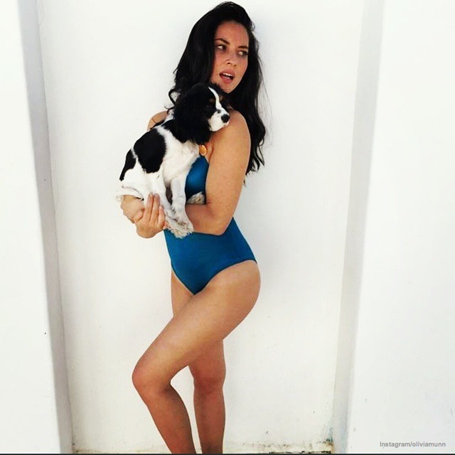 SWIM STAR: Olivia Munn wears a swimsuit look while on set of an upcoming photo shoot. Photo: Instagram/Oliviamun