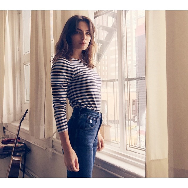 Alyssa Miller is stylish in stripes and denim