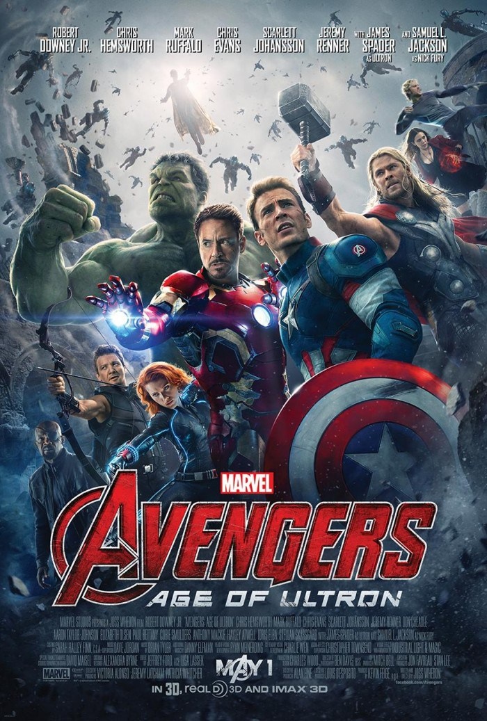 'Avengers: Age of Ultron' movie poster featuring all the avengers including Black Widow, The Hulk, Iron Man, Captain America, Thor and Hawk