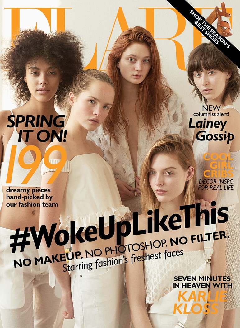 Flare featured five fresh faces of the modeling world with no makeup and no photoshop for its March 2015 issue. 