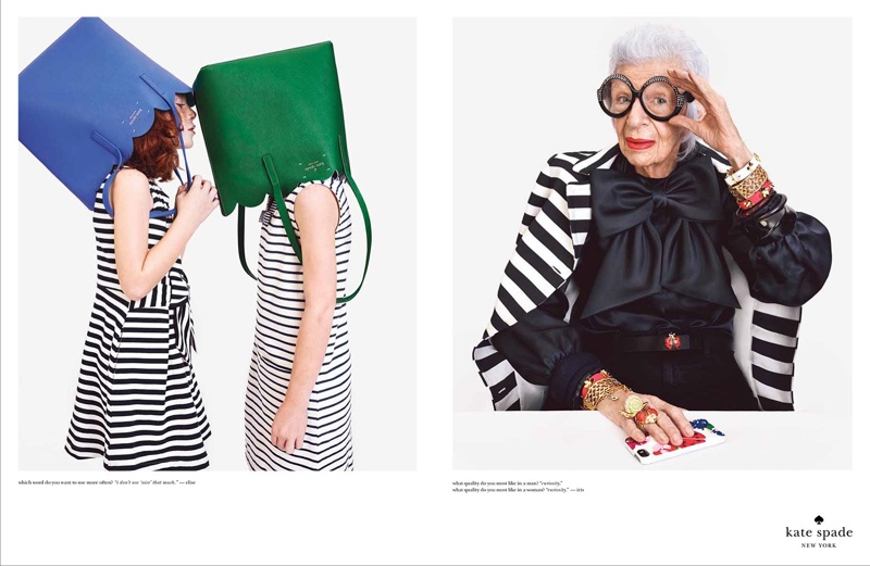 Iris Apfel fronts Kate Spade's spring-summer 2015 ad campaign wearing a striped jacket