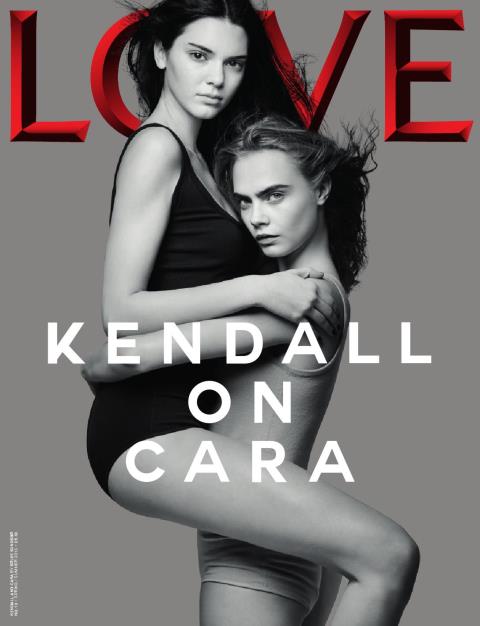 Kendall Jenner Hangs On to Cara Delevinge for LOVE #13 Cover