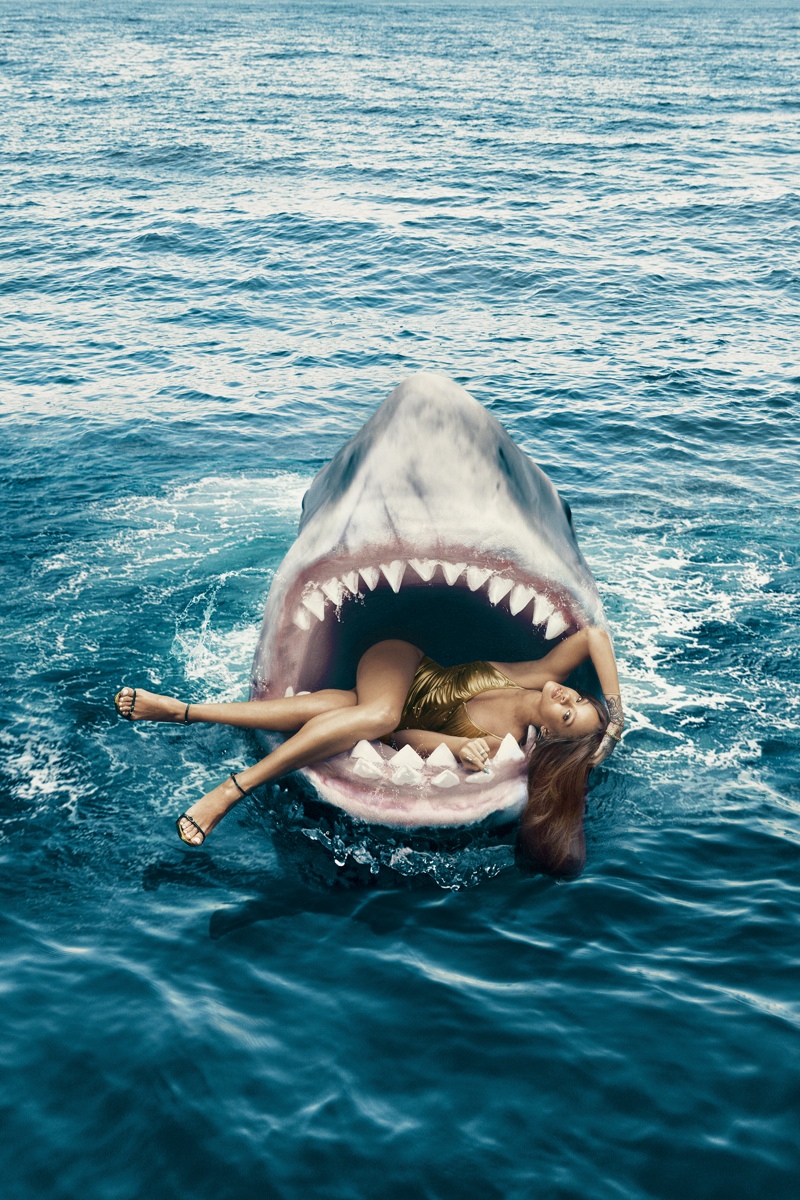Rihanna Swims with Sharks for Harper’s Bazaar Shoot