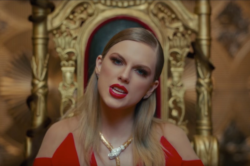Clad in all red, Taylor swift rocks a dramatic cherry red lipstick in her Look What You Made Me Do music video. 