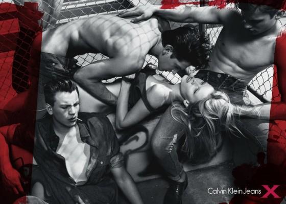 In 2010, Lara Stone starred in a Calvin Klein ad campaign which featured three half clothed male models photographed by Mert & Marcus. Many felt the image suggested violence and rape. The ad was banned from billboards in Australia.