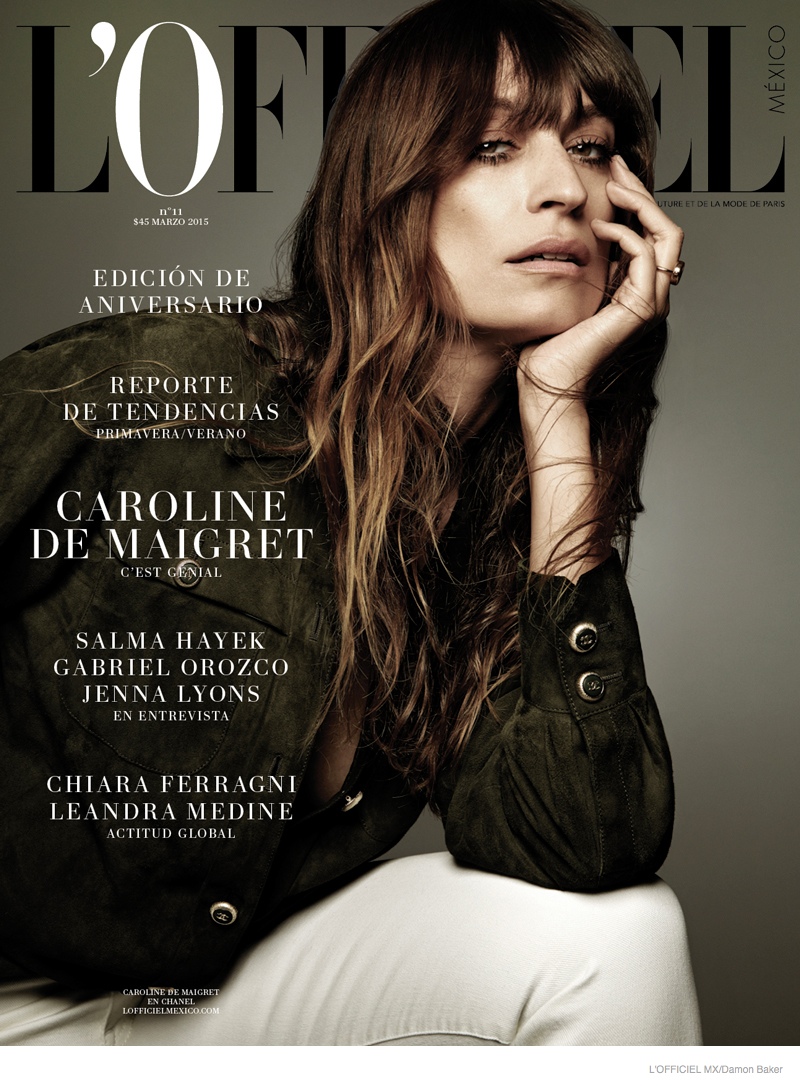 Caroline de Maigret graces the March 2015 cover of L'Officiel Mexico. The magazine celebrates its first anniversary issue. 