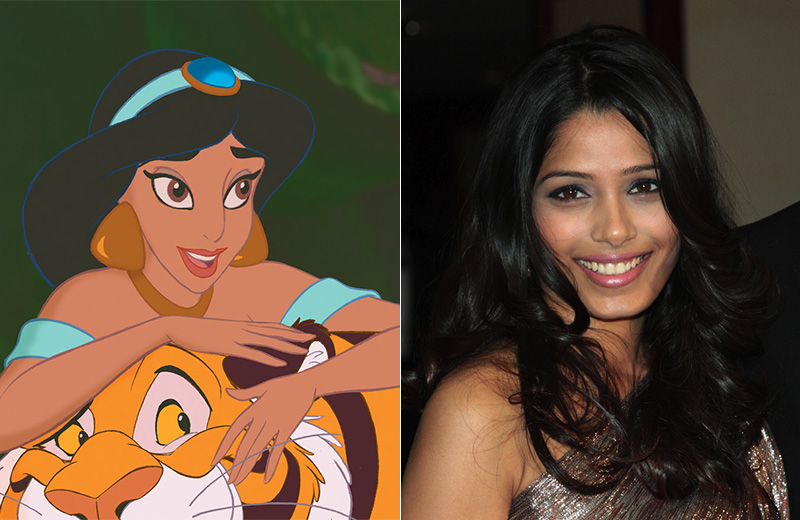 Freida Pinto is an Indian actress known for her breakout role in the Oscar-winning film 'Slum Dog Millionaire'.  Don't you think Freida would make a marvelous Jasmine from 'Aladdin'? Photo: Disney/Shutterstock.com