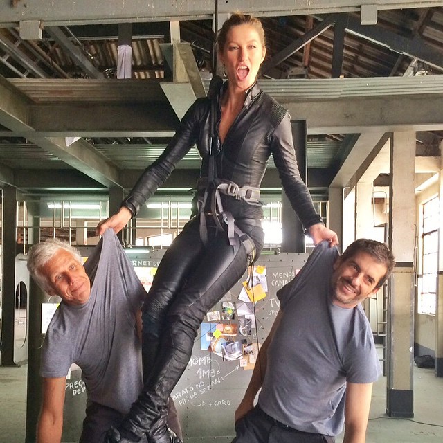 Gisele Bundchen looks to be fighting crime in a black catsuit. Photo via Instagram. 