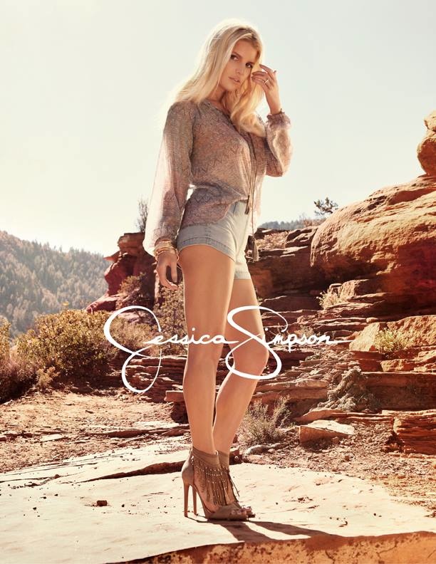 The blonde shows off her toned legs in short shorts in the Jessica Simpson spring 2015 advertisements. 