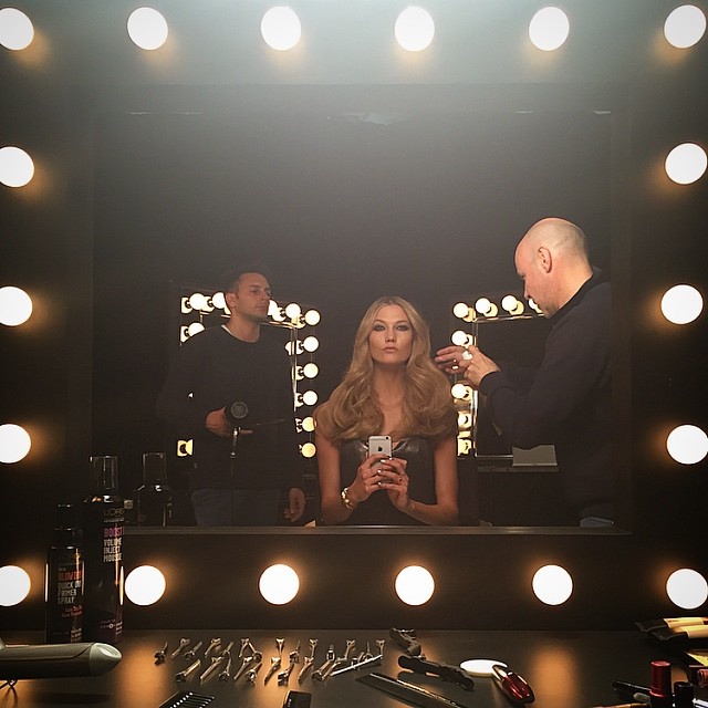 Karlie Kloss backstage at upcoming L'Oreal Paris shoot. Photo via Instagram. 