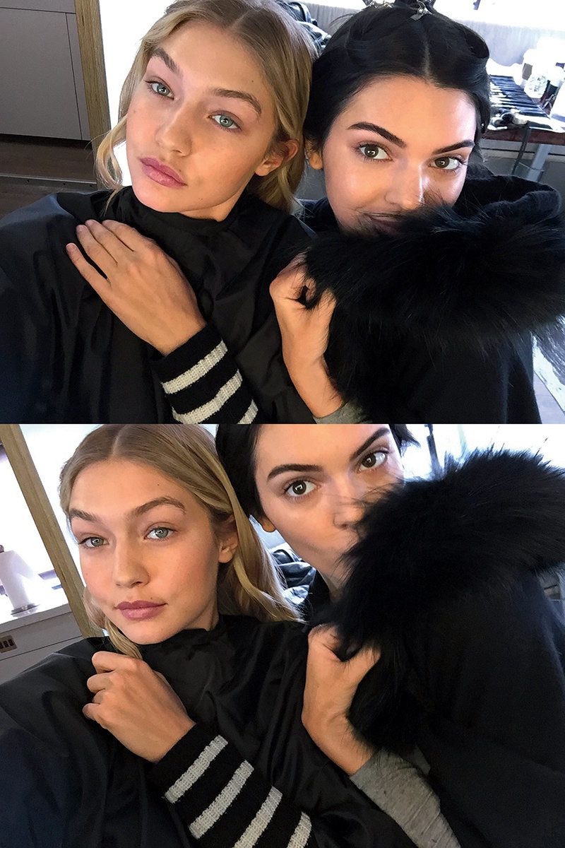 Gigi Hadid and Kendall Jenner take a selfie together for the fashion spread.