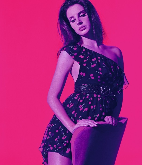 Lana wears a an asymmetrical dress from Saint Laurent