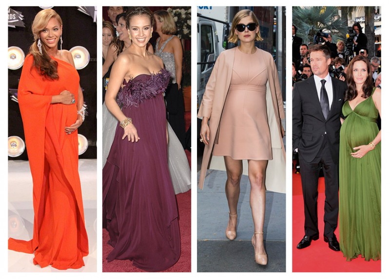 Maternity style from Beyonce, Jessica Alba, Rosamund Pike and Angelina Jolie. Photo: PR Photos/Shutterstock.com