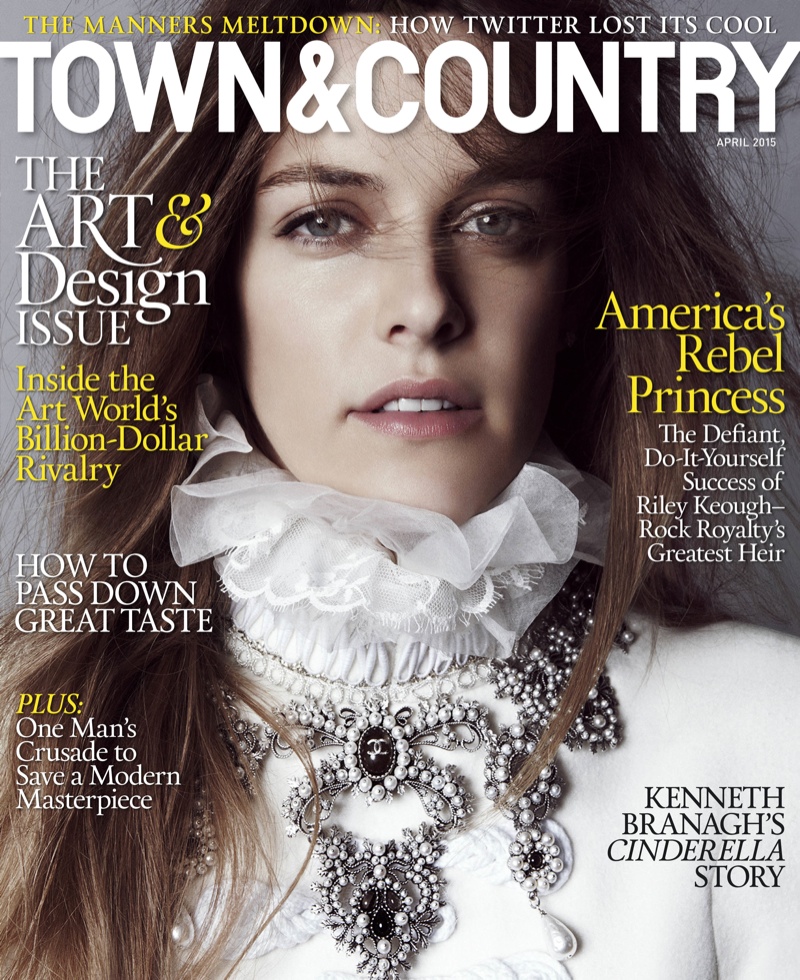 Riley Keough looks like royalty as she wears a high-collared look from Chanel on the Town & Country April 2015 cover. 