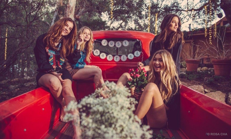 Lottie Moss, Barbara Palvin, Emily DiDonato & Gigi Hadid star in Rosa Cha winter 2015 campaign. 