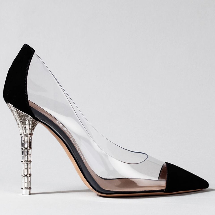black shoes with glass heels
