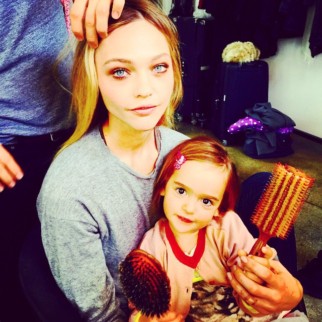 Sasha Pivovarova takes her daughter on set