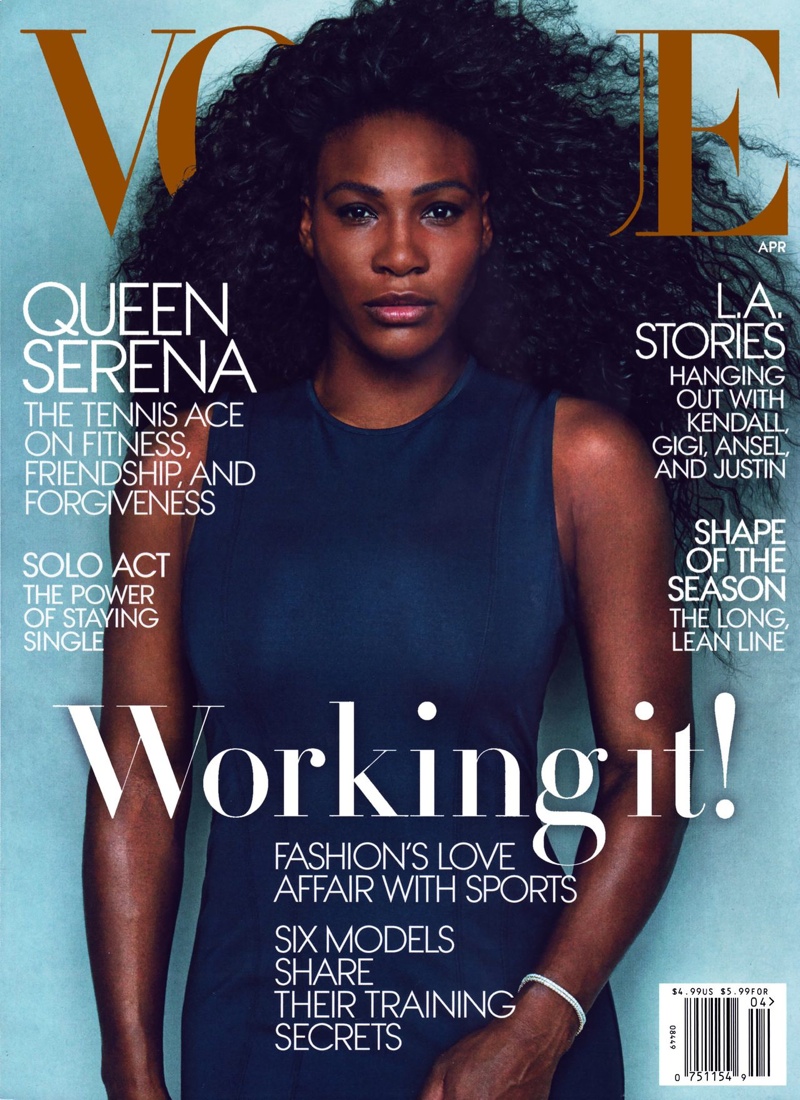 Serena Williams lands the April 2015 cover from Vogue. This is the tennis star's second cover for the magazine. 