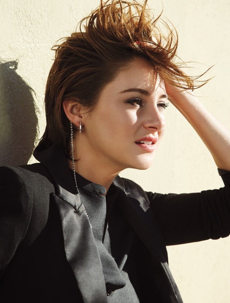 Shailene wears androgynous style for the feature. 