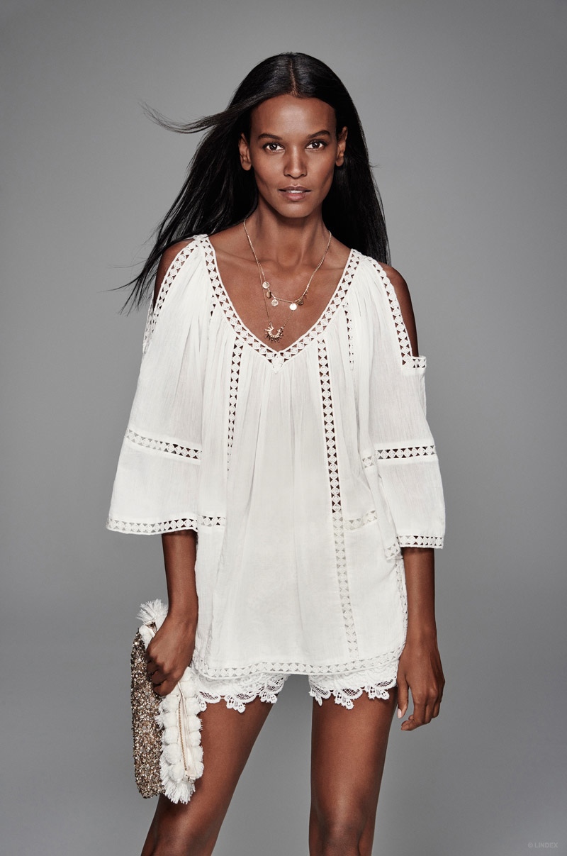 Liya Kebede wears an all white look for Lindex's spring advertisements. 