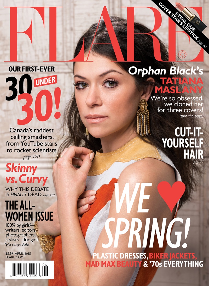 Actress Tatiana Maslany is a boho beauty on the April 2015 cover from FLARE Magazine. 