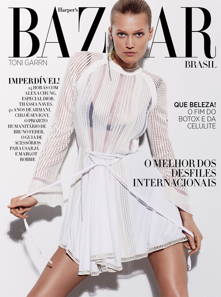 Toni Garrn covers the April 2015 cover from Harper's Bazaar Brazil photographed by  David Roemer