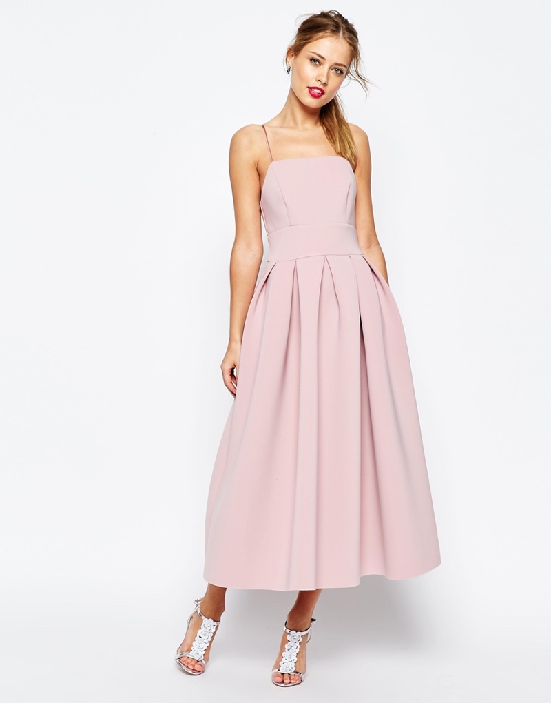 ASOS Salon Strappy Piny Pink Midi Prom Dress