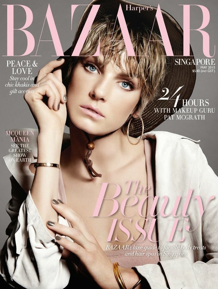 Angela Lindvall graces Harper's Bazaar Singapore May 2015 Cover by Yu Tsai