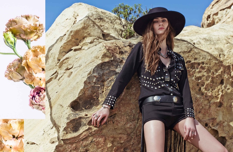 With a western flare, model Marine Deleeuw stars in the photo shoot. 