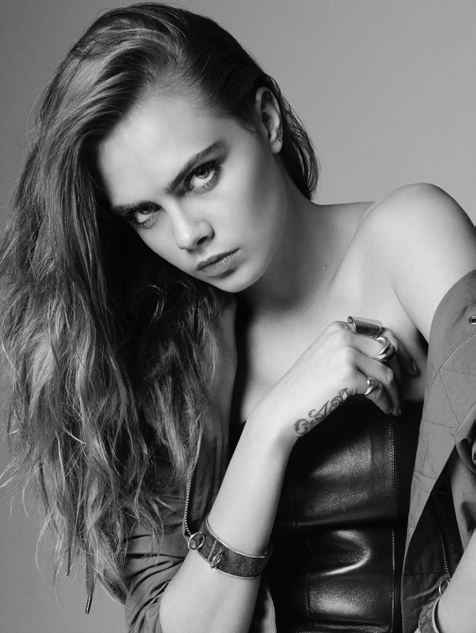 A leather top shows off Cara's rocker side. 