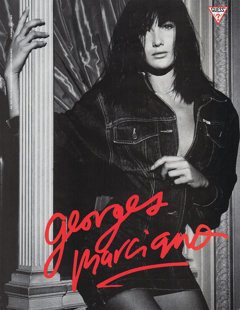 One of the top models of the 80's and 90's, Carla Bruni starred in a Guess 1987 advertisement wearing an amazing denim look. Carla would later go on to be the First Lady of France. But that hasn't stopped her from modeling. In 2017, she walked the runway for Versace in a supermodel reunion.