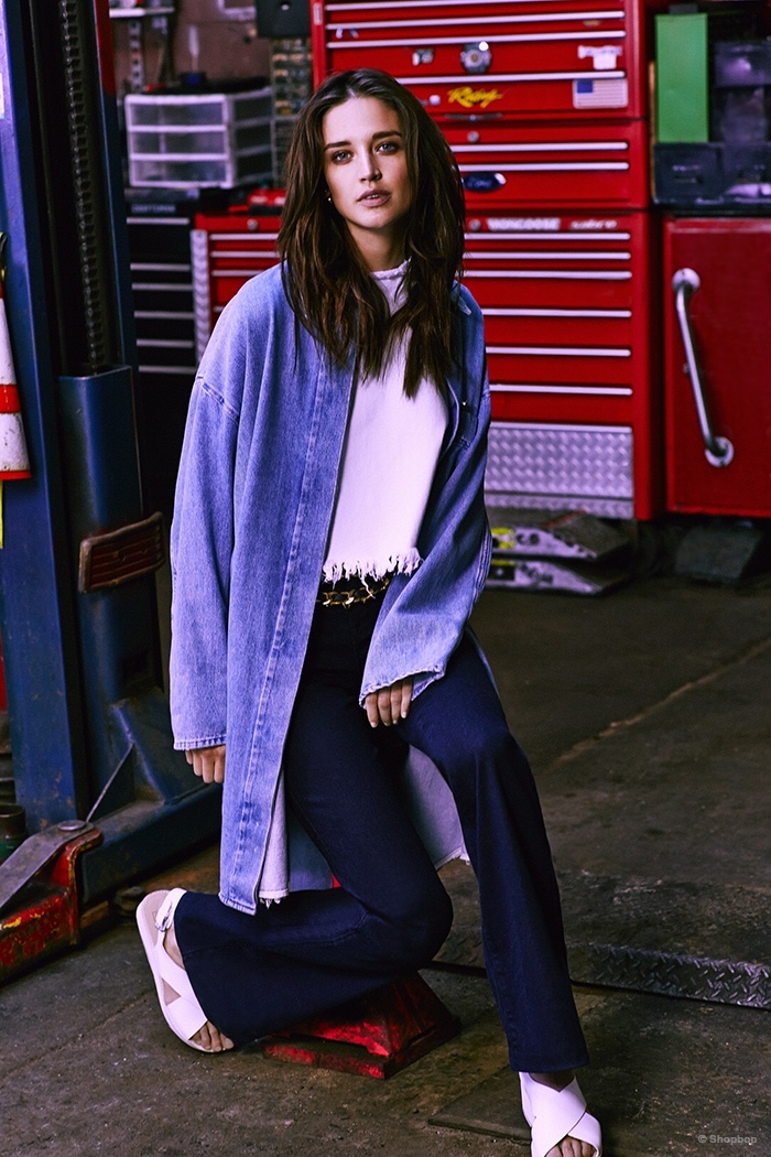 Kate Goodling models the distressed denim trend for Shopbop
