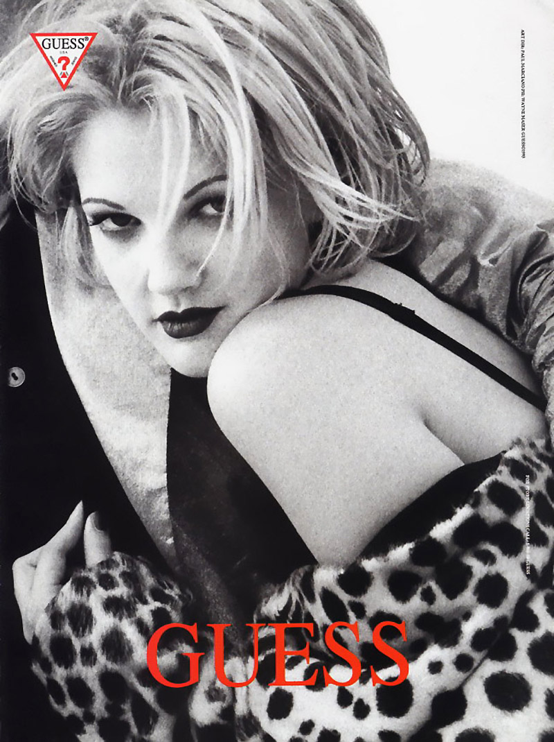 Actress Drew Barrymore was another Guess girl. Having a wild child image, the starlet rocked denim for an almost grunge inspired 1993 campaign.