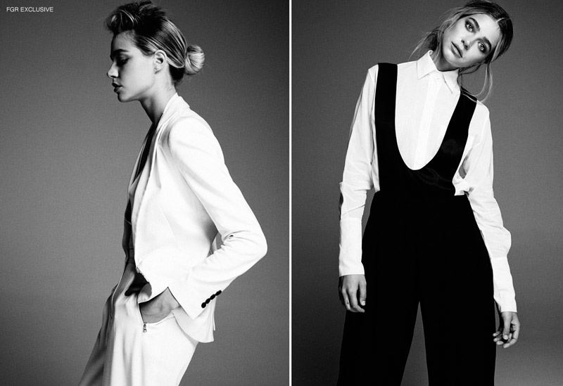 (Left) Bodysuit Donna Karan, Blazer Alexander McQueen, Trouser Chloe, Rings Loren Stewart (Right) Shirt Kiki De Montparnasse, Suspender Jumpsuit Robert Rodriguez