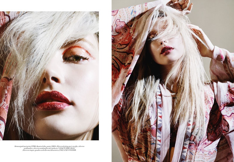 Deep red lipstick and pale white hair serve as major beauty inspiration