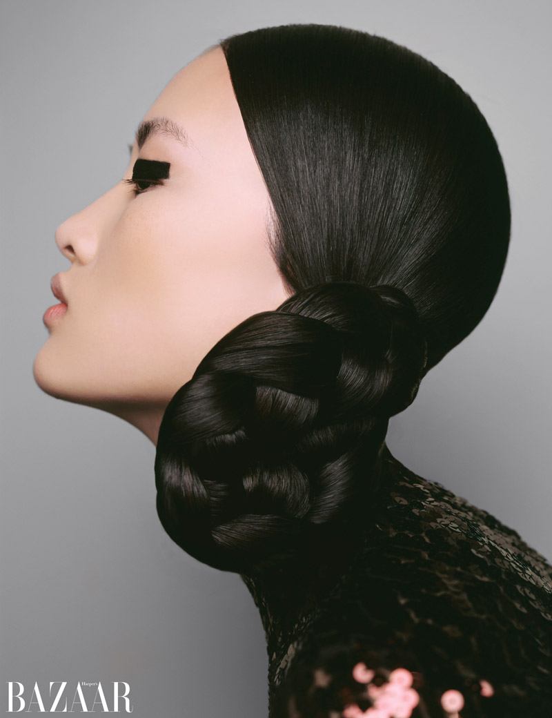 Jing Wen wears a Dior turtleneck. 