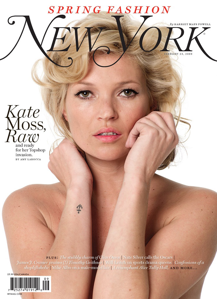 Kate Moss went for the no photoshop look on the February 2009 cover of New York Magazine