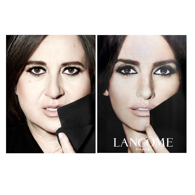 Nathalie Croquet spoofs a Lancome ad with Penelope Cruz