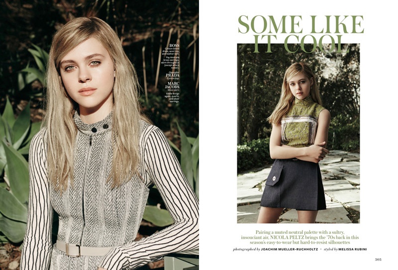 Nicola Peltz wears neutral-hued spring style for the May 2015 issue of InStyle Magazine. 