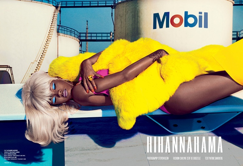 Rihanna rocks a blonde wig in the new shoot. 