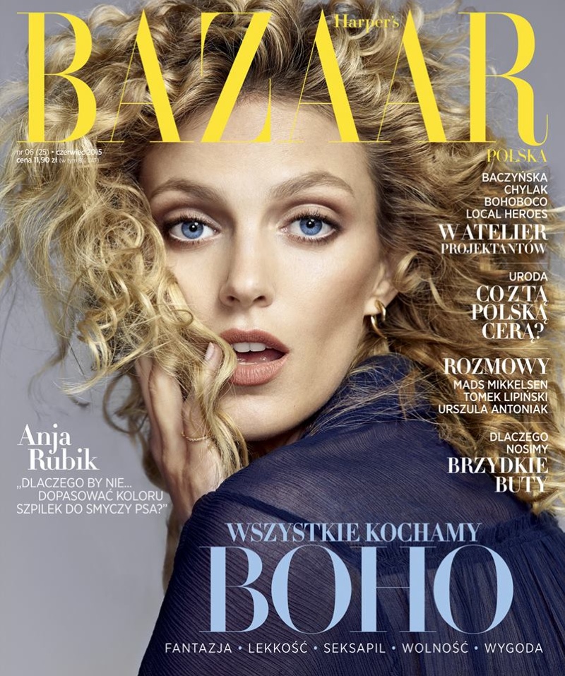 Anja Rubik graces the June 2015 cover of Harper's Bazaar Poland