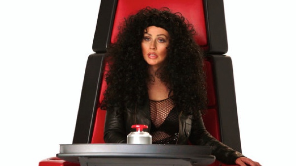 Christina Aguilera channels Cher for 'The Voice' skit. Photo via NBC. 