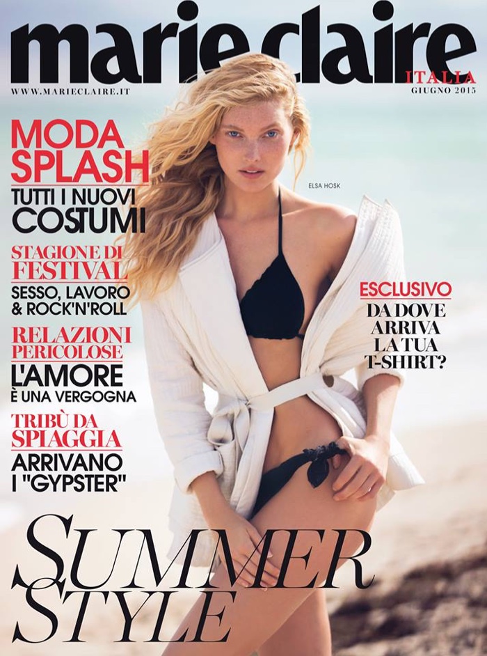 Elsa Hosk sports a bikini on the June 2015 cover of Marie Claire Italy