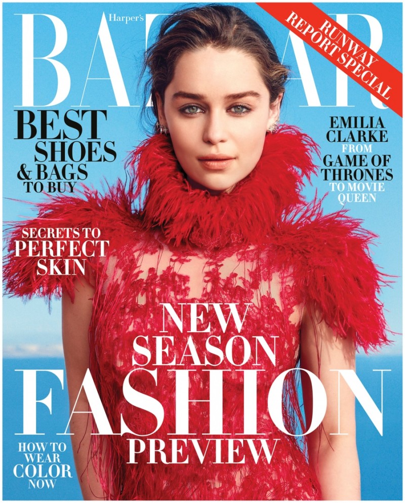 Emilia Clarke covers the June-July 2015 issue of Harper's Bazaar.