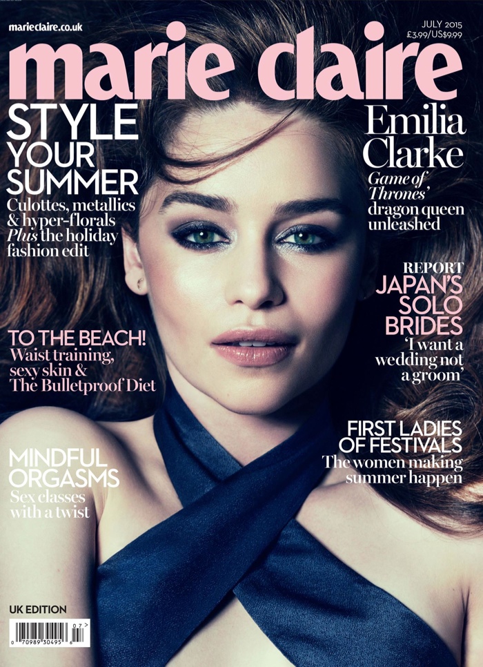 Emilia Clarke graces the July 2015 cover of Marie Claire UK