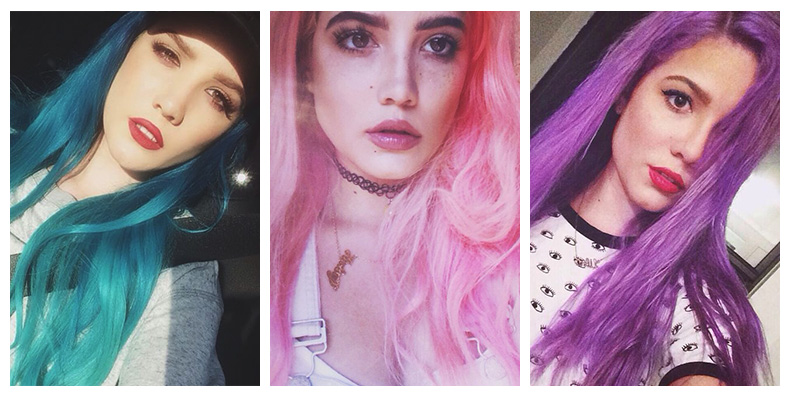 Singer Halsey has had a rainbow of hairstyles including blue, pink and purple. Photo via Instagram.