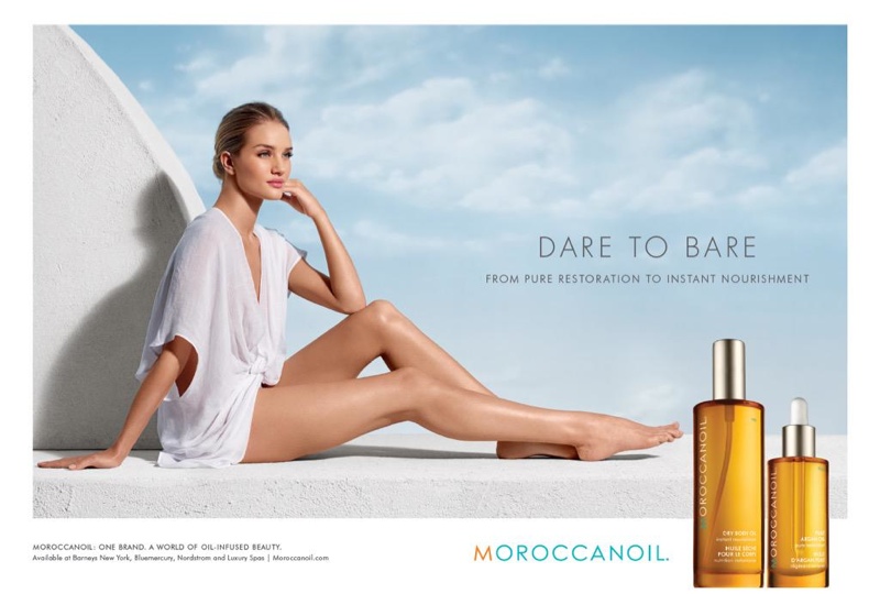 Rosie Huntington-Whiteley flaunts her smooth legs for Moroccanoil ad campaign