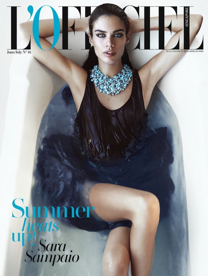 Sara Sampaio seduces on the June-July 2015 cover of L'Officiel Singapore 