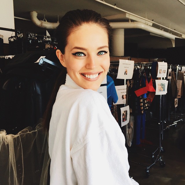 Emily Didonato is all smiles on set. Photo via Instagram. 